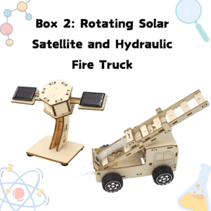 STEM science kit with solar satellite and hydraulic fire truck projects for kids
