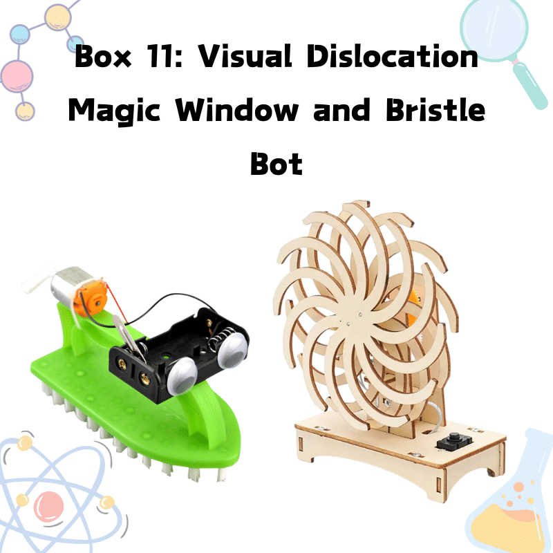 STEM science kit with visual dislocation magic window and bristle bot projects for kids