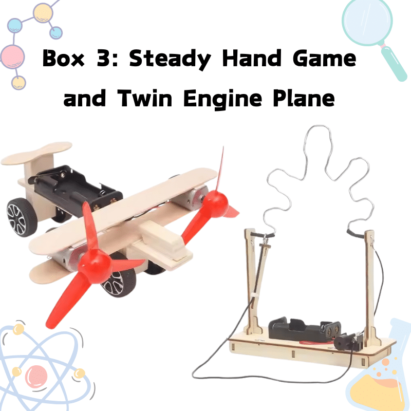 STEM science kit with twin engine plane and steady hand game projects for kids