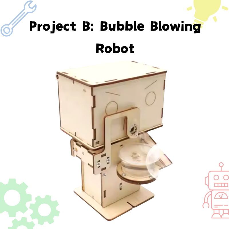 Advanced STEM kit with a self-built bubble blowing robot for kids aged 9–13