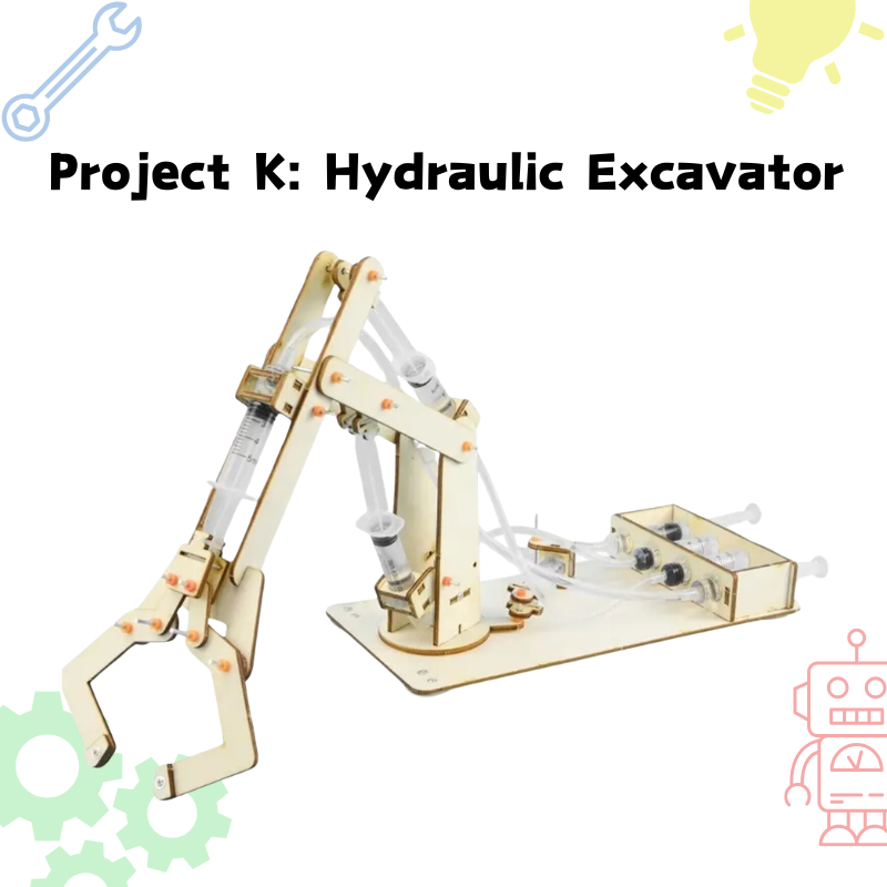Advanced STEM kit to build a working hydraulic excavator for kids aged 9–13